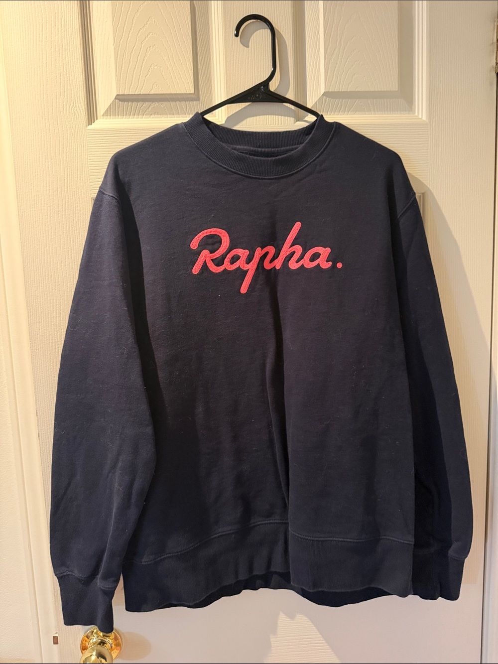 180 - Rapha Navy Crewneck Sweatshirt with Pink Script Logo
